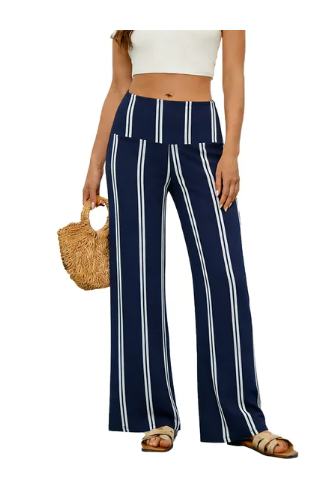 TEMOFON Women High Waist Pants Casual Stretchy Wide Leg Palazzo Lounge Pants Comfy Loose Fit Dress Pants