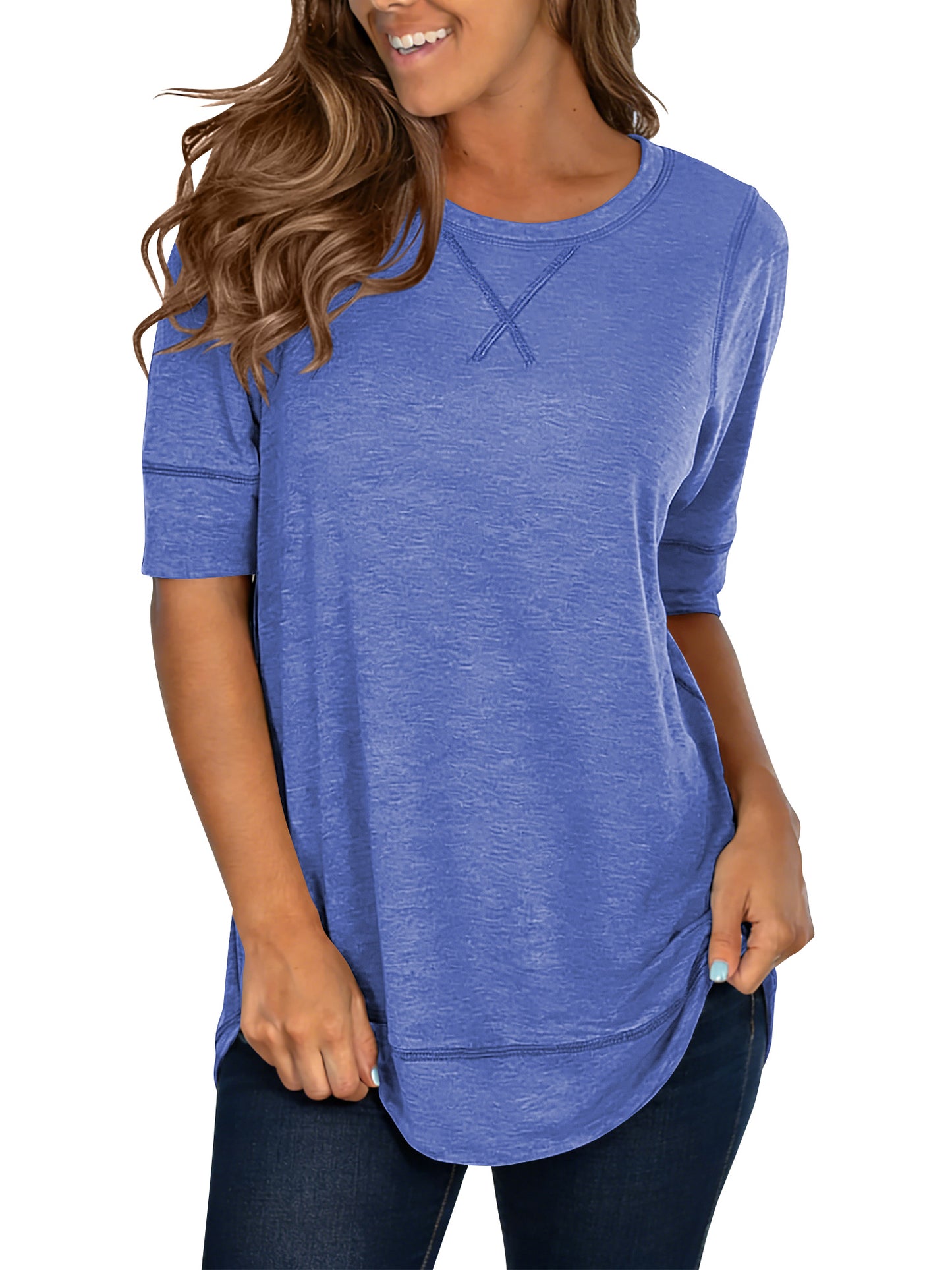 SHIBEVER Summer Short Sleeve T-Shirts for Women Fashion Trendy Loose Cute Tunic Casual Crew Neck Tops White Blouse
