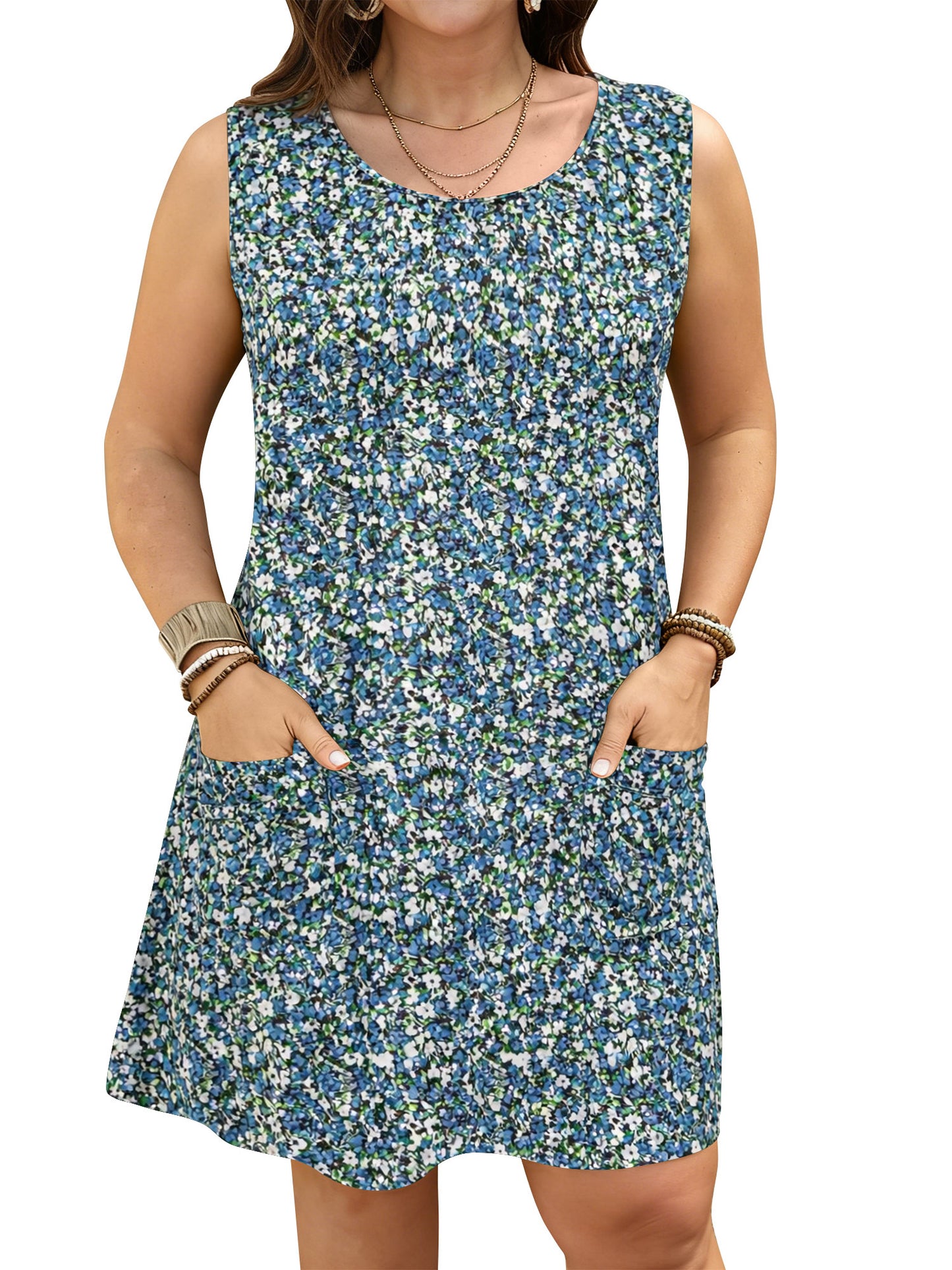 LANREMON Womens Dress Summer Plus Size Sundresses for Women Scoop Neck Loose Fit Sleeveless Dresses with Pockets