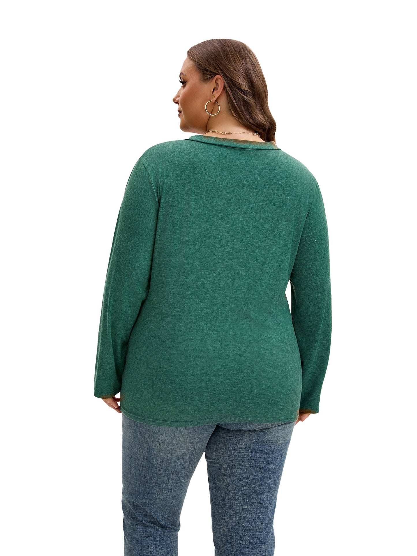 SHIBEVER Long Sleeve Shirts for Women Plus Size Womens Clothes Fall Tops for Women Basic V Neck Tops for Women Cotton Top Winter Green