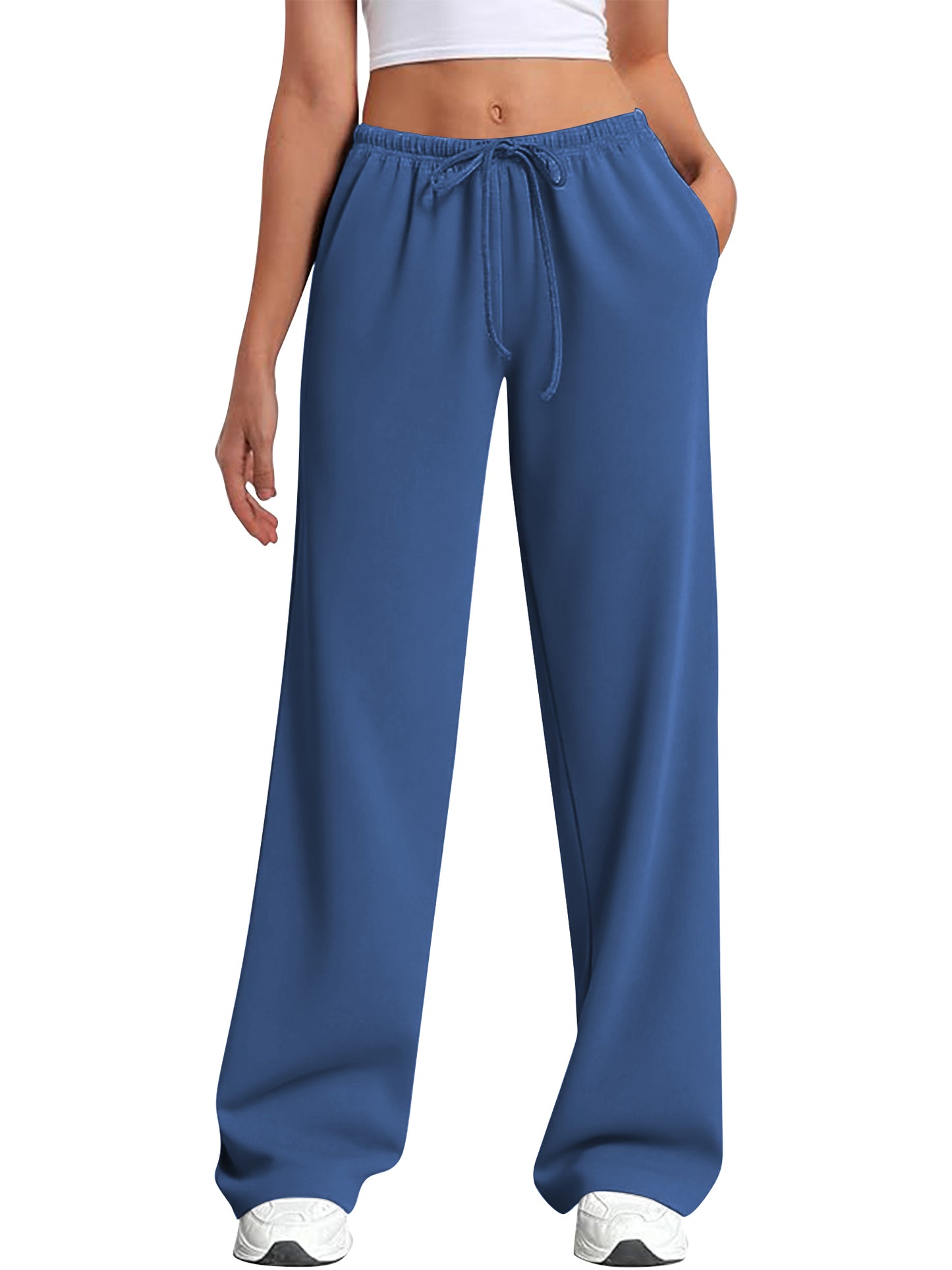 TEMOFON Women's Straight Leg Low rise Sweat Pants Wide Leg Sweatpants Drawstring Elastic Low Waist Pants with Pockets