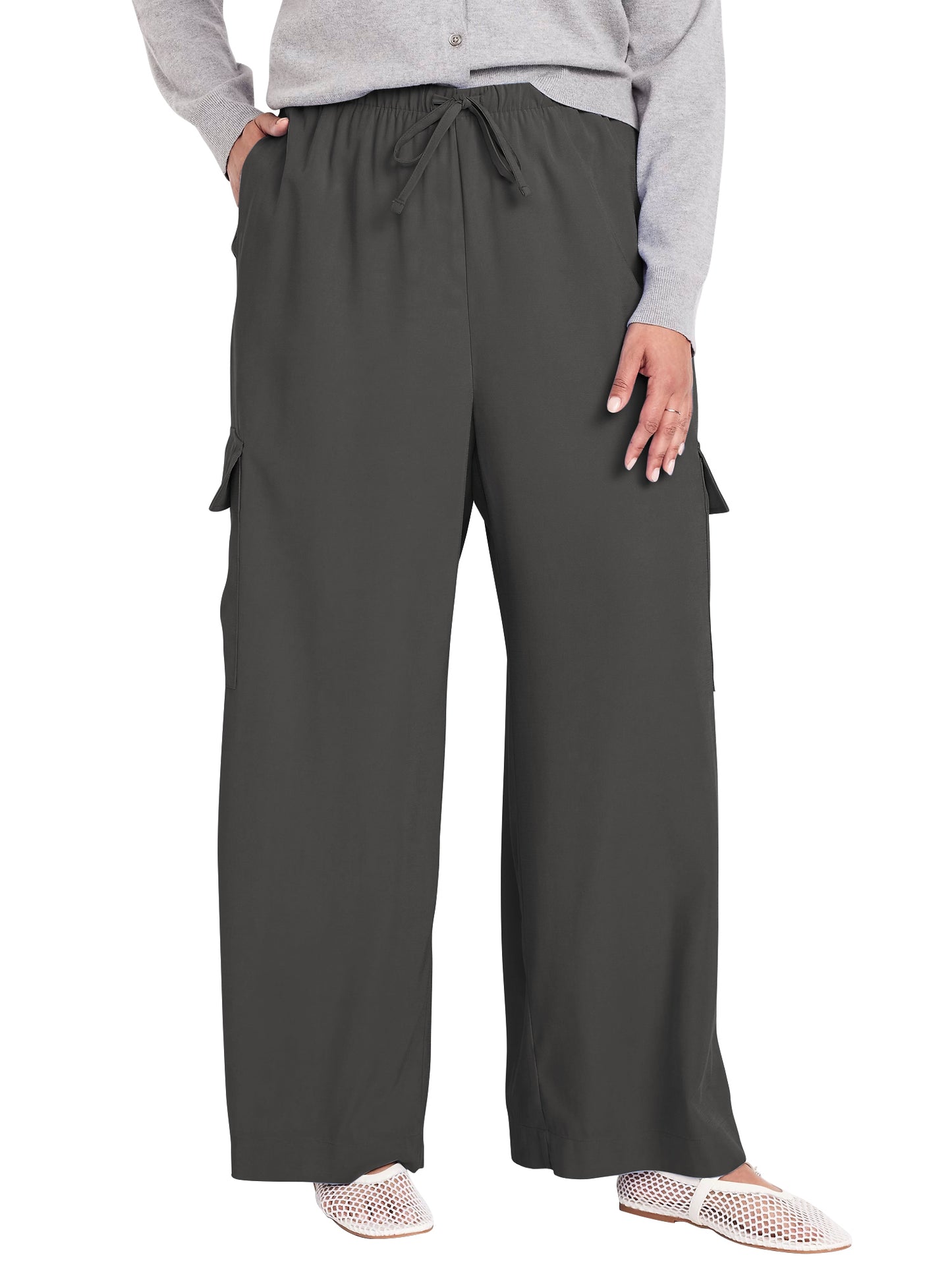 SWQZVT Womens Pants Plus Size Cargo Pants for Women Wide Leg Elastic Waist Drawstring Pants With Pockets loose Comfy Lounge Pants