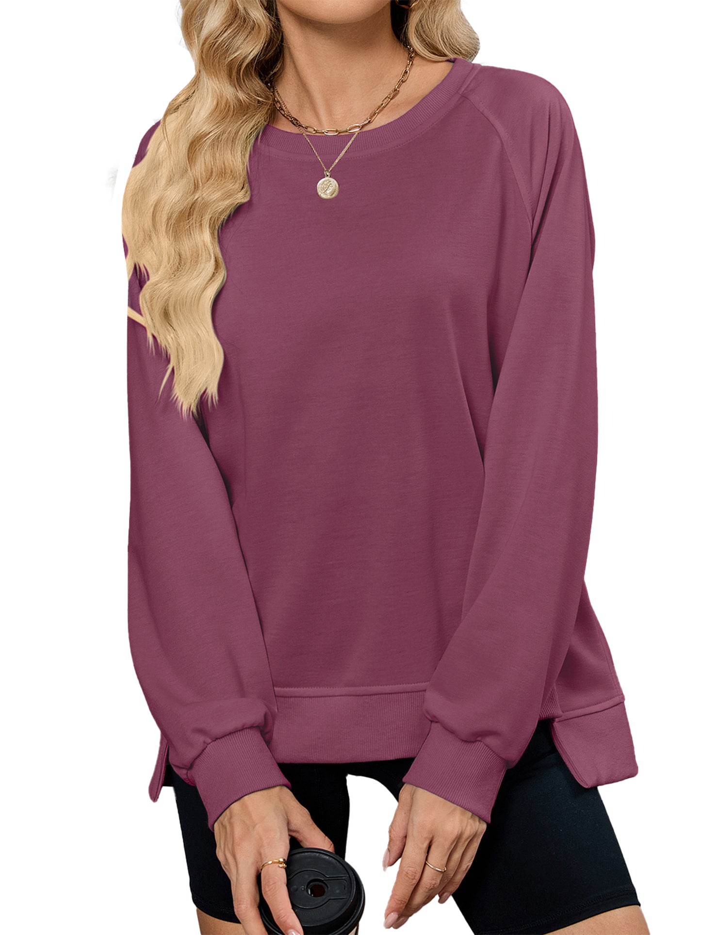 TEMOFON Long Sleeve Tops for Women Casual Tunic Blouses Fall Crewneck Dressy Sweatshirts Loose Shirts for Women Winter Clothes