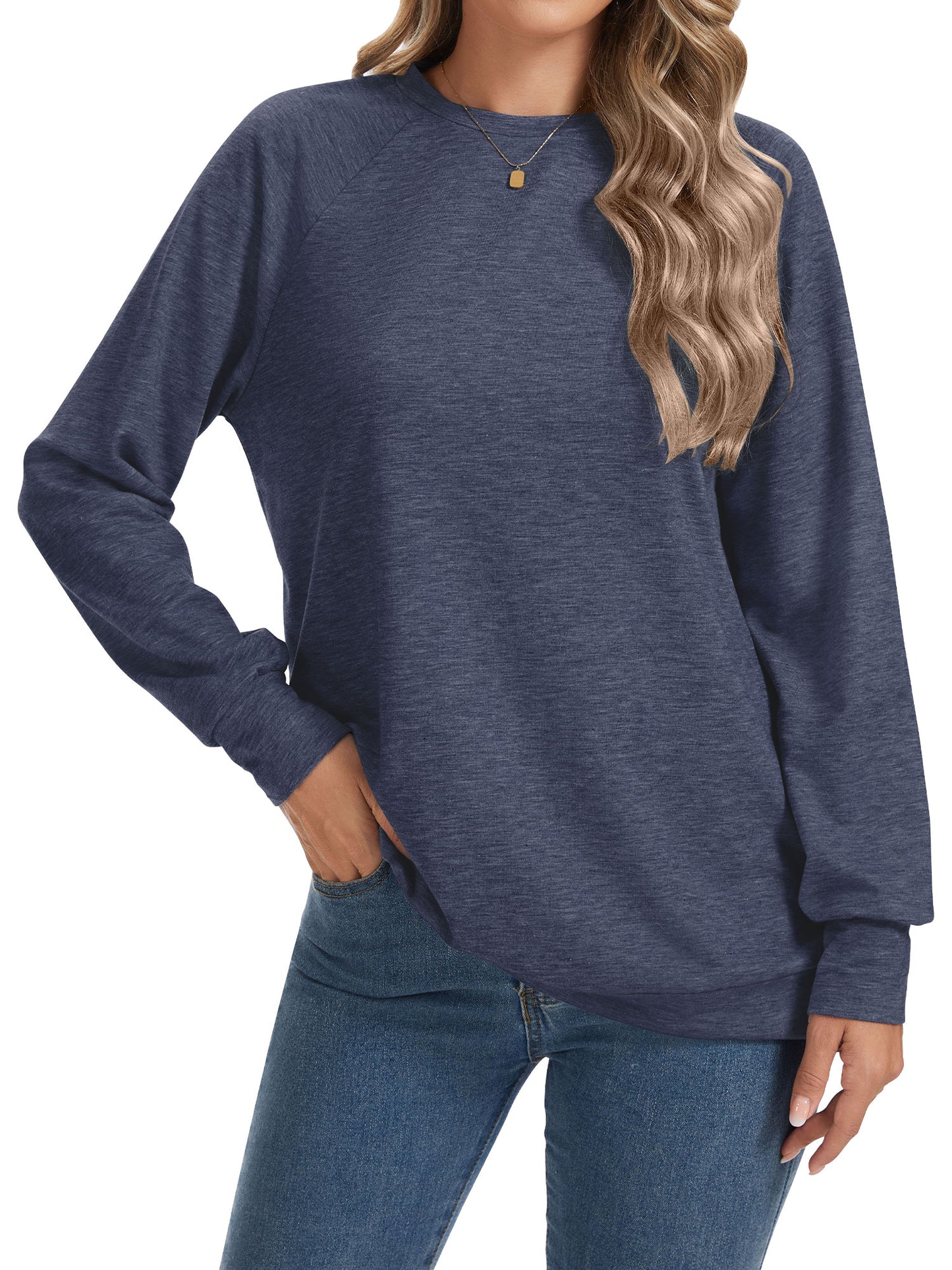 TEMOFON Women's Crewneck Sweatshirts Lightweight Long Sleeve Tunic Tops Cute Pullover Shirts