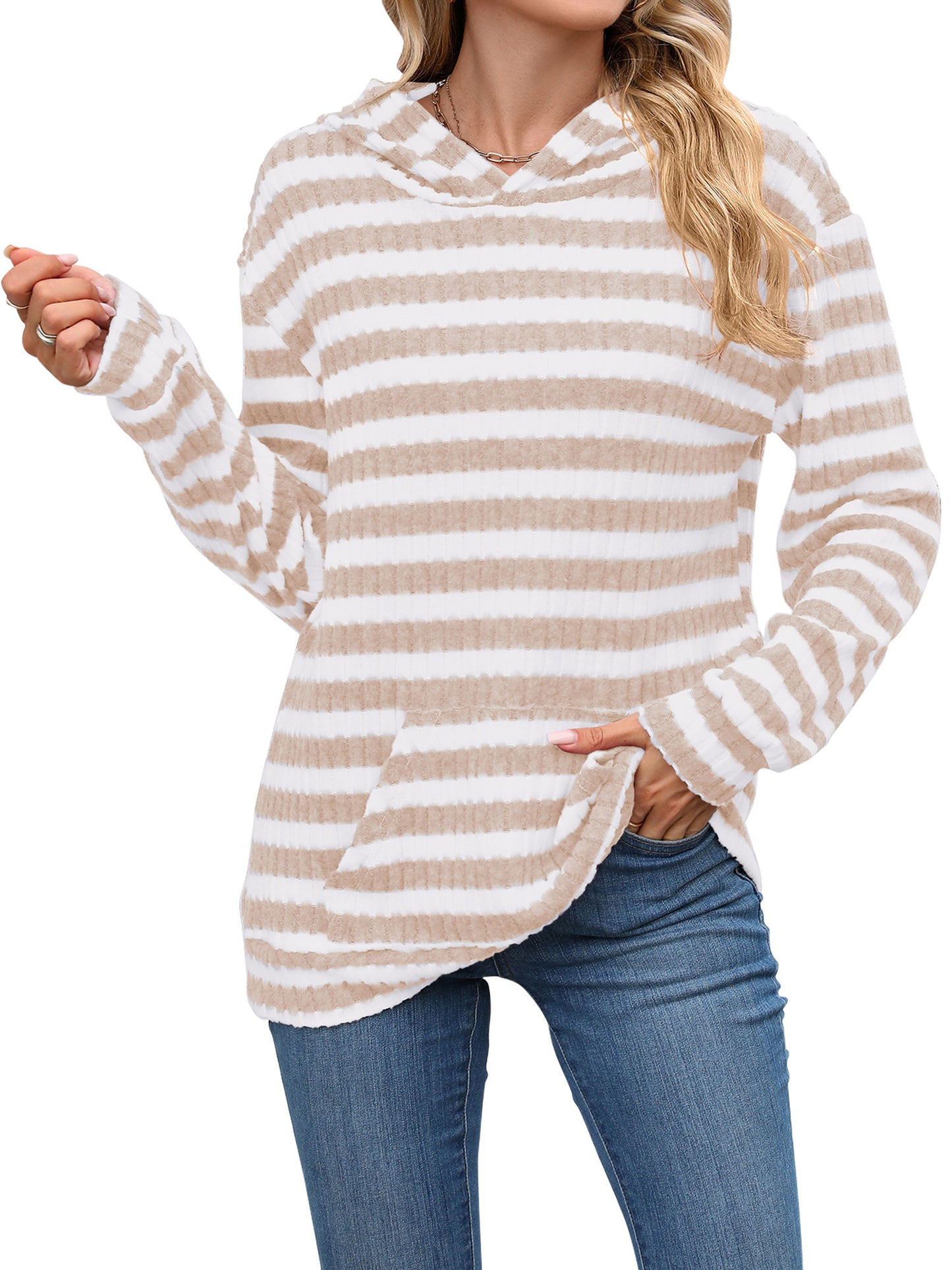 TEMOFON Women's Hoodies with Pockets Long Sleeve Pullover Sweatshirts Casual Fall Winter Striped Hoodie Tops