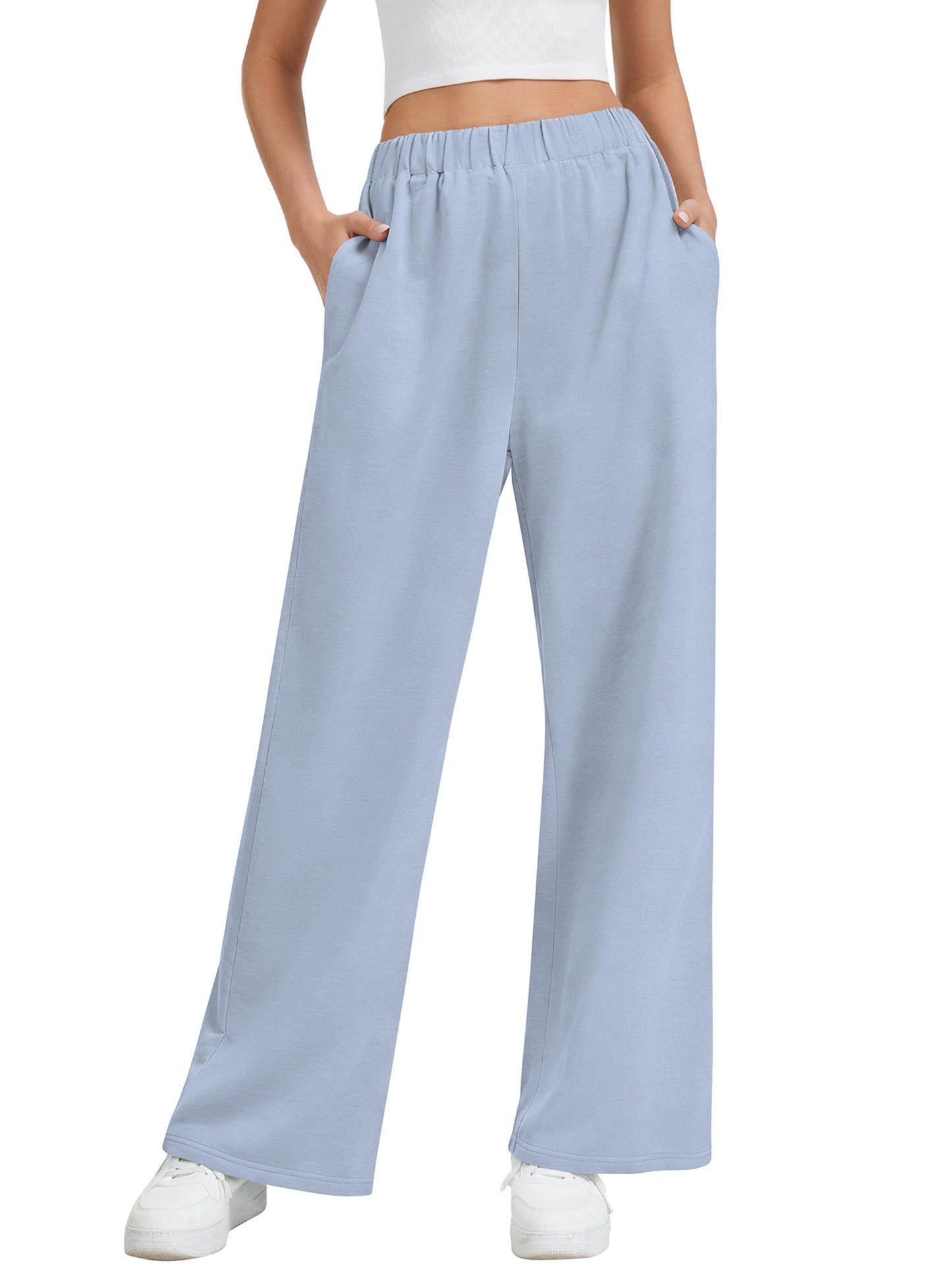 SWQZVT Women's Wide Leg Sweatpants, High Waisted Straight Leg Joggers with Pockets, Casual Drawstring Elastic Waist Lounge Pants