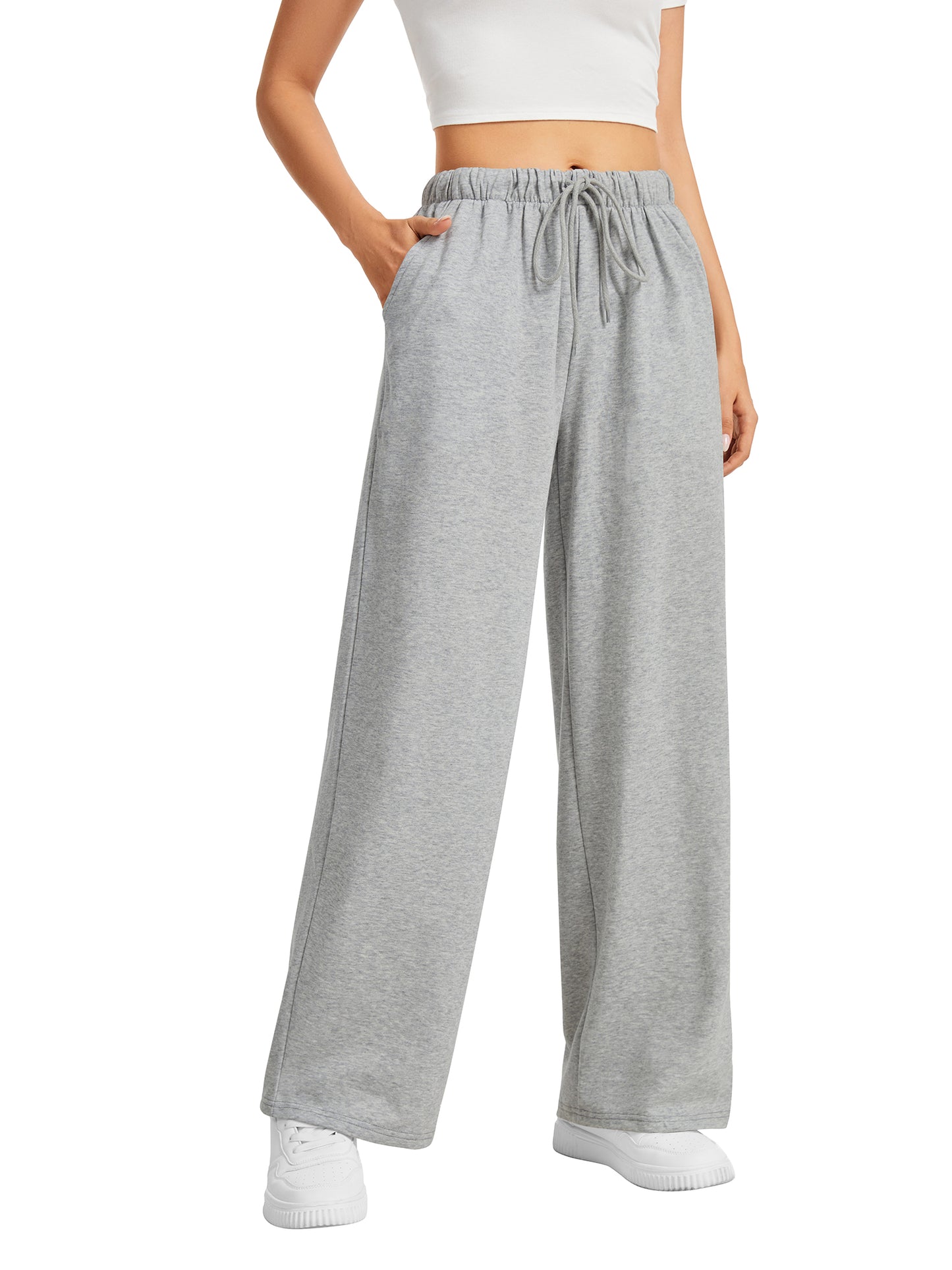 SWQZVT Wide Leg Sweatpants Womens Casual Drawstring Sweat Pants Baggy Elastic Lounge Pants with Pockets