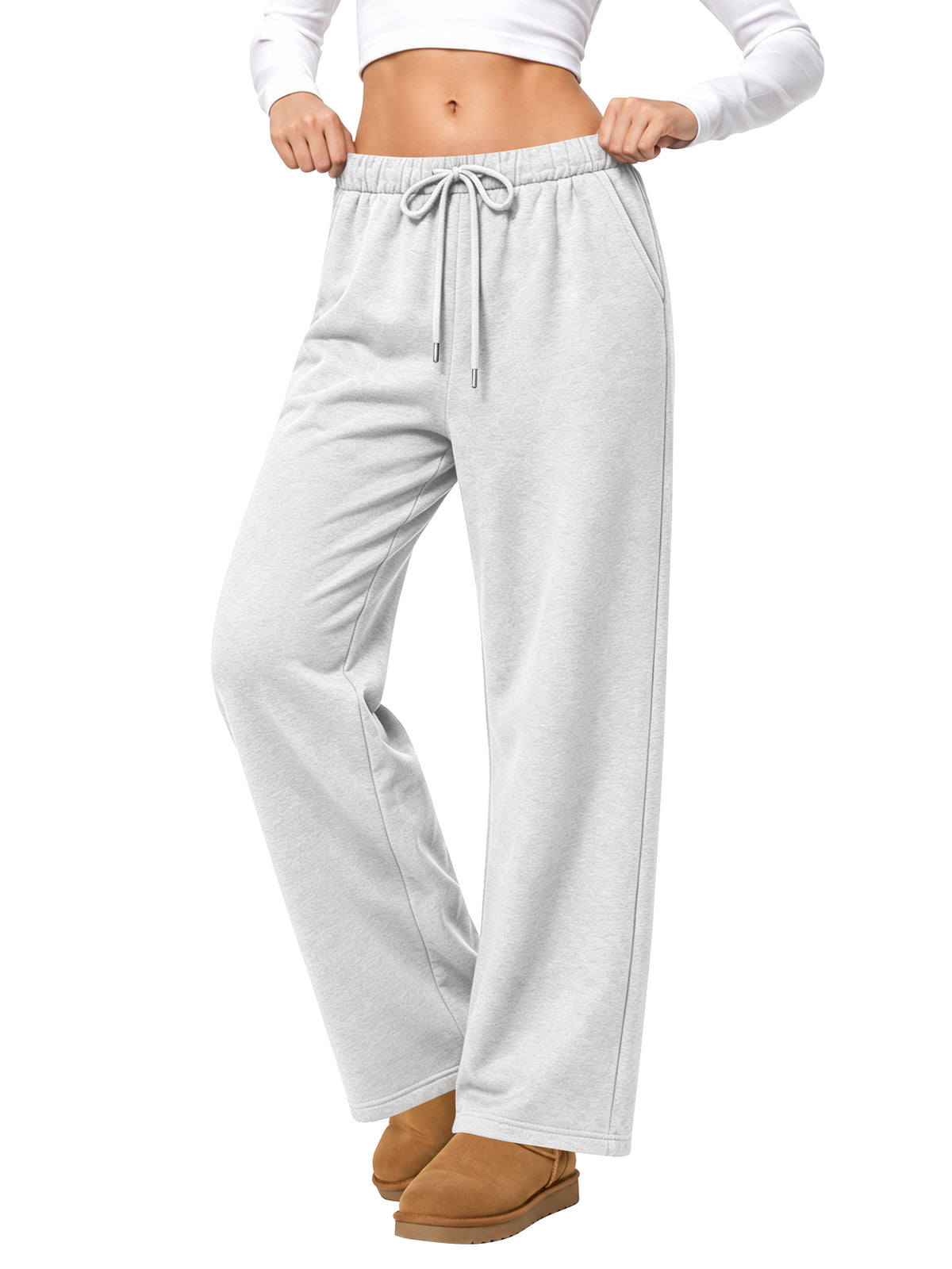 Temofon Fleece Lined Sweatpants for Women Baggy Drawstring Wide Leg Womens Sweatpants Casual Lounge Pants