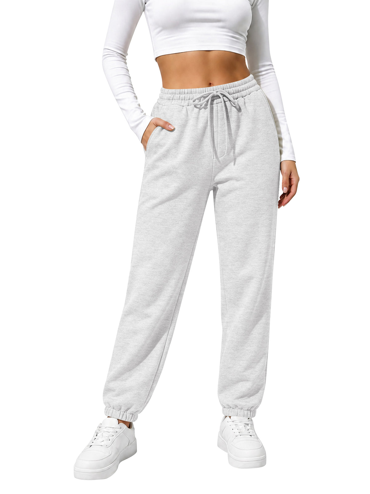 TEMOFON Women's Fleece Sweatpants Cuffed Jogger Soft Lounge Pants with Pockets Adjustable Drawstring for Casual Workout Running