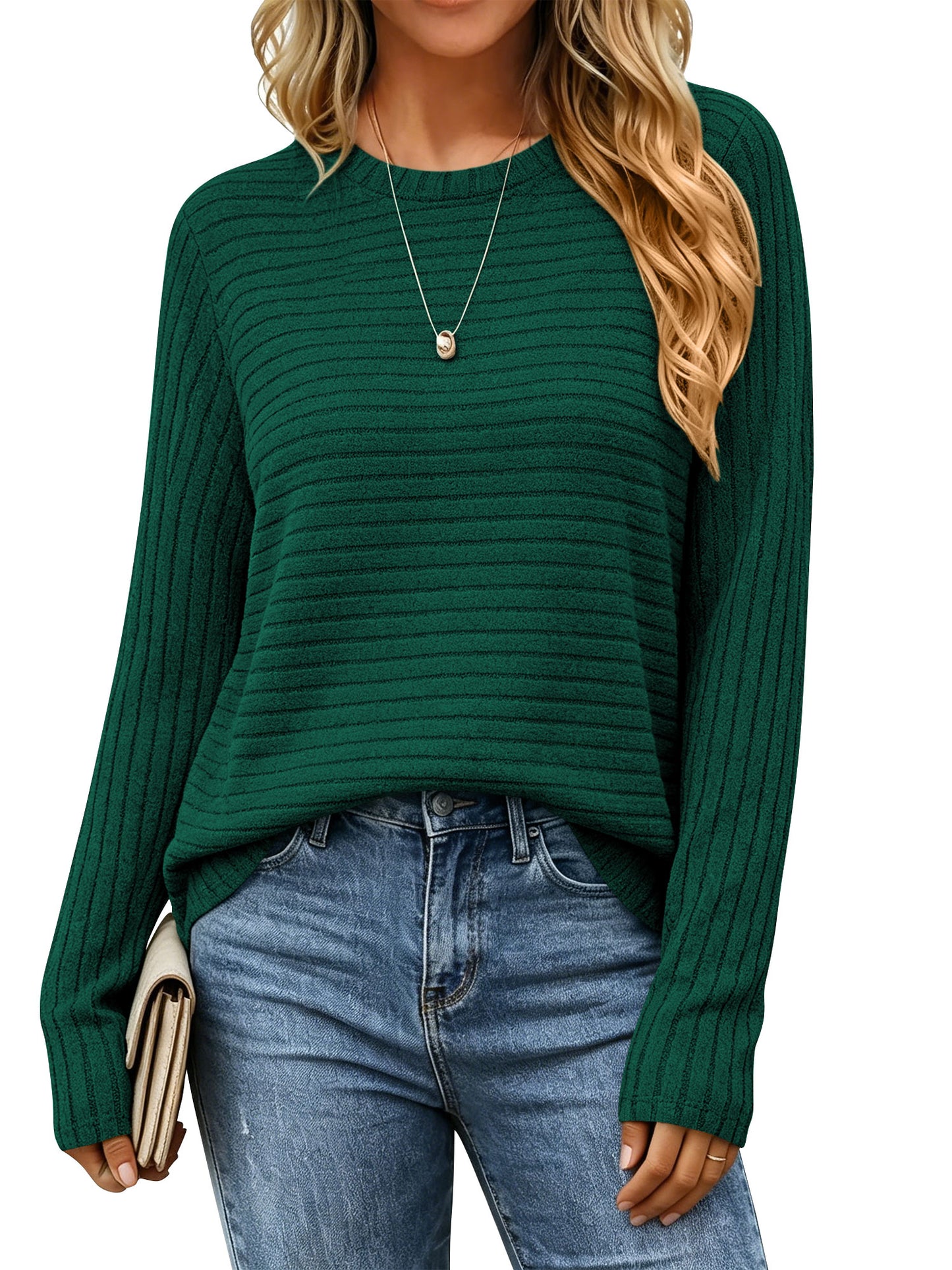 TEMOFON Long Sleeve Shirts for Women Crew Neck Casual Tunic Tops Lightweight Pullover Fall Tops Sweaters for Women