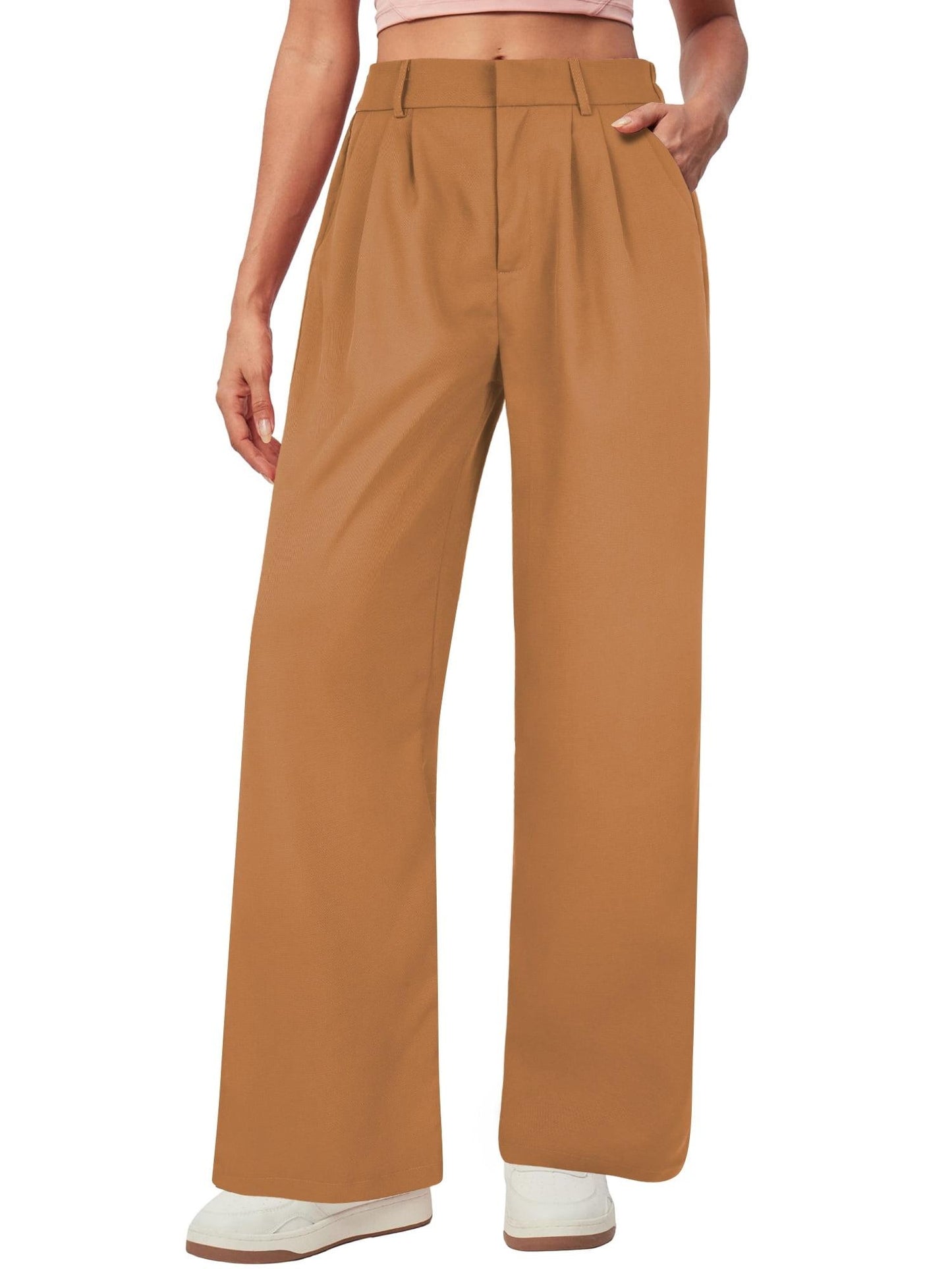 TEMOFON Womens Pants Casual Wide Leg Dress Pants Black Loose Lightweight Comfort Trousers Flowy Work Dress Pant