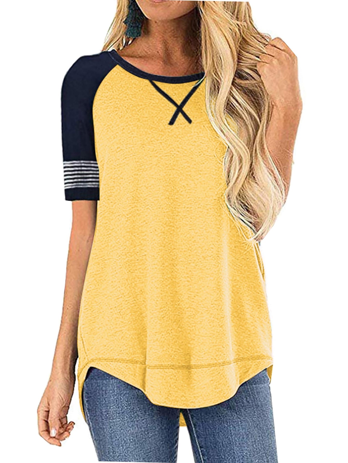 SHIBEVER Women T Shirts Summer Tops Casual Short Sleeve Tunic Tops Fashion Crew Neck Loose Fit T Shirts Dressy Ladies Tops Blouses