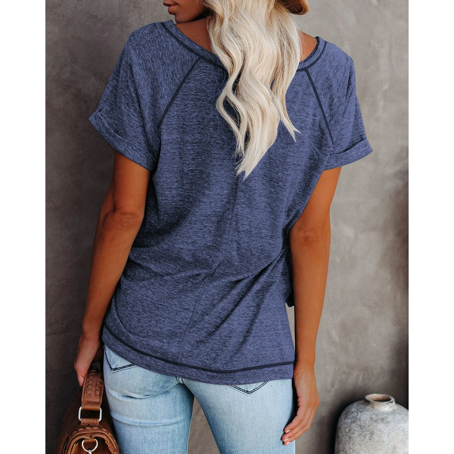 SHIBEVER T Shirts for Women Tops Summer Casual Short Sleeve Tunic Tops for Women Loose Color Block T Shirts Side Slit Crew Neck Lady Tops Blouses Gray L