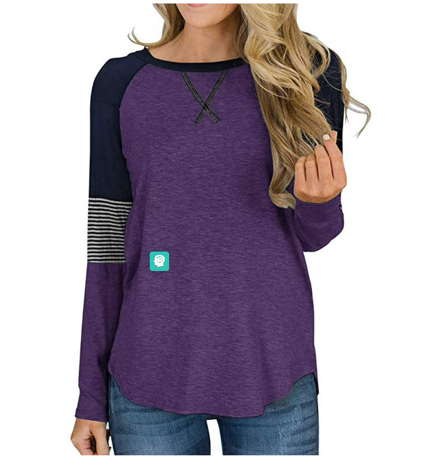 SHIBEVER Long Sleeve Tops for Women Fall Fashion Clothing Round Neck Tunic Top Striped T Shirts Casual Color Block Tops Blouses
