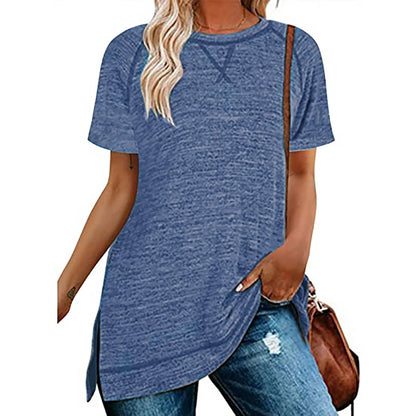 SHIBEVER Summer Short Sleeve T Shirts for Women Plus Size Casual Loose Side Split Tunic Tops Comfortable Crew Neck Tops