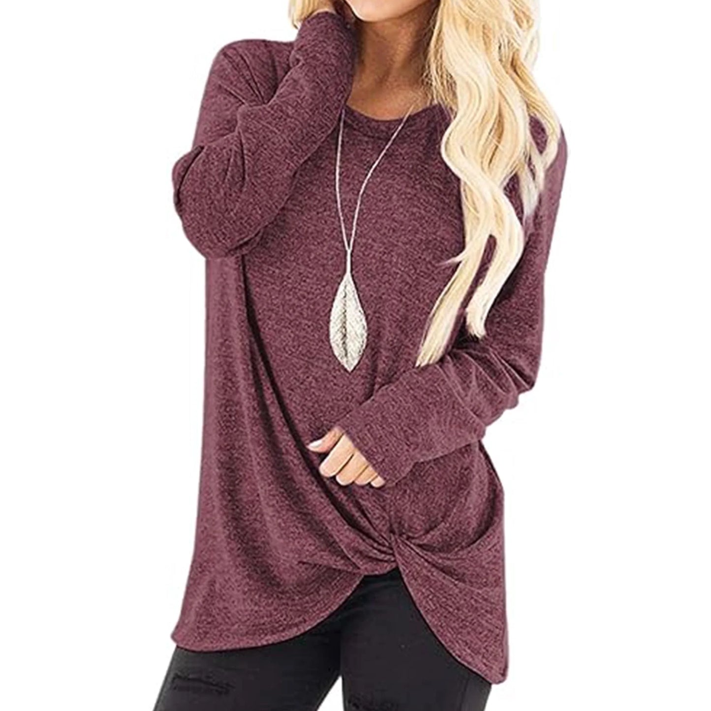 TEMOFON Tunic Tops for Women Casual Fall Long Sleeve Crew Neck T Shirts Casual Loose Tunic Trendy Fashion