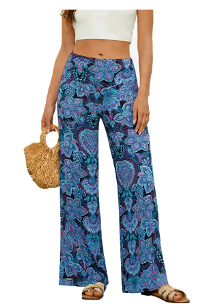TEMOFON Women High Waist Pants Casual Stretchy Wide Leg Palazzo Lounge Pants Comfy Loose Fit Dress Pants