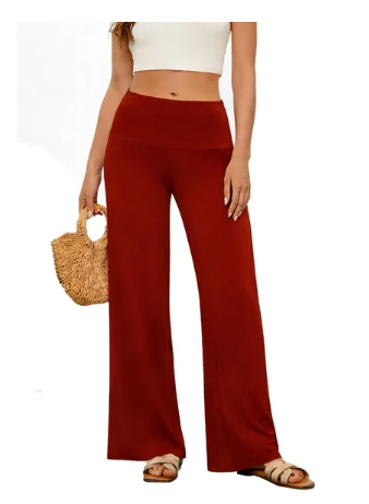 TEMOFON Women High Waist Pants Casual Stretchy Wide Leg Palazzo Lounge Pants Comfy Loose Fit Dress Pants