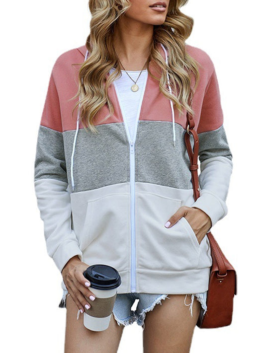SWQZVT Women's Full Zip Up Hoodie Long Sleeve Lightweight Hooded Sweatshirts Fall Tops Color Block Fashion Pockets Jacket Coat