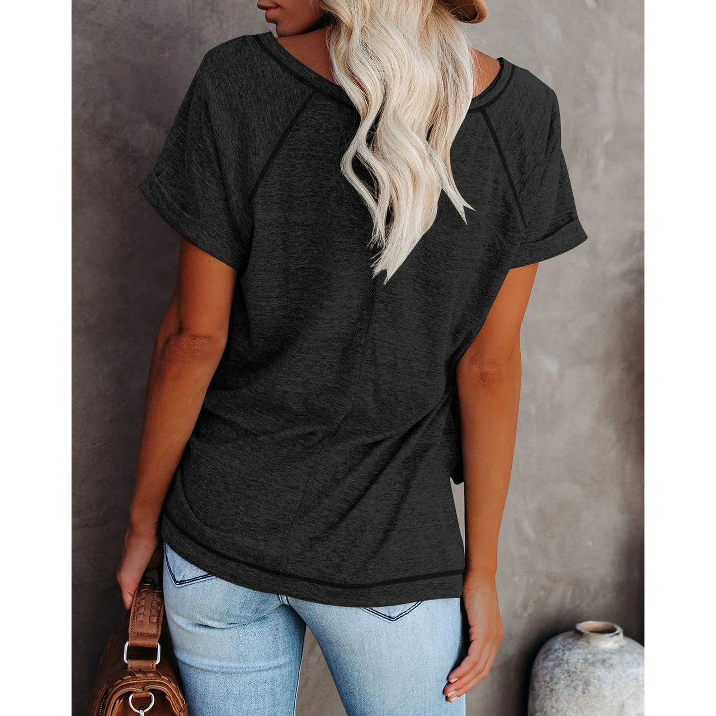 SHIBEVER T Shirts for Women Tops Summer Casual Short Sleeve Tunic Tops for Women Loose Color Block T Shirts Side Slit Crew Neck Lady Tops Blouses Gray L