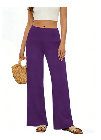 TEMOFON Women High Waist Pants Casual Stretchy Wide Leg Palazzo Lounge Pants Comfy Loose Fit Dress Pants
