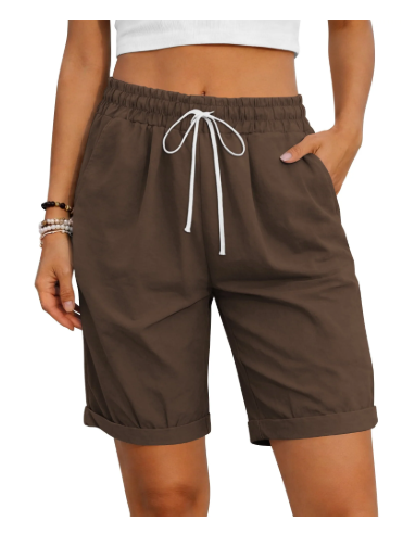 TEMOFON Womens Shorts Summer Casual Elastic Waist Drawstring Shorts with Pockets Knee Length Bermuda Shorts for Women