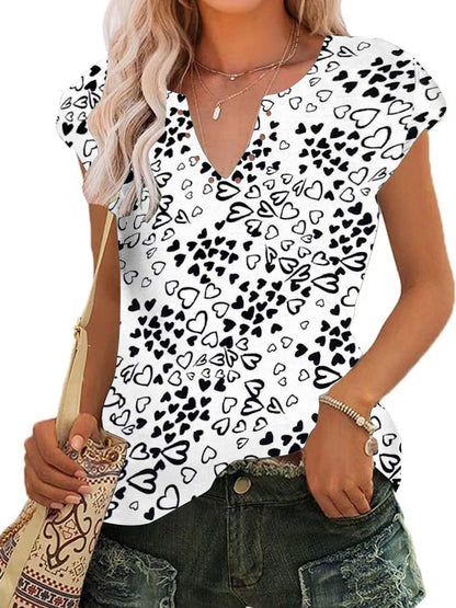 TEMOFON Women Tops Summer T-Shirts Short Sleeve Casual V Neck Tops Dressy Ruffle Sleeve Tunic Tops Cute Loose Ladies Blouses