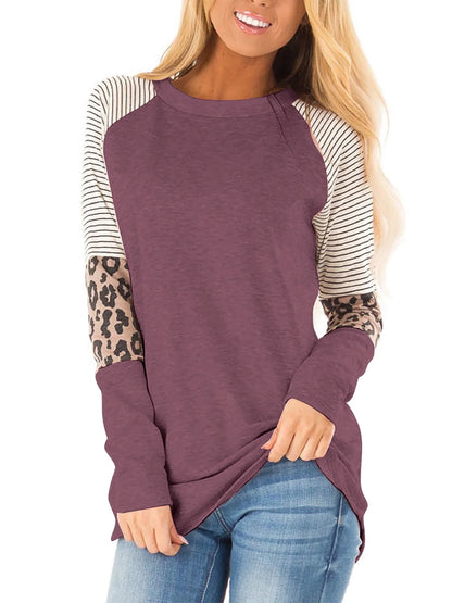 SHIBEVER Women's Long Sleeve Tops Round Neck T-Shirts for Women Fall Fashion Leopard Print Tops Casual Workout Loose Tunics Tops