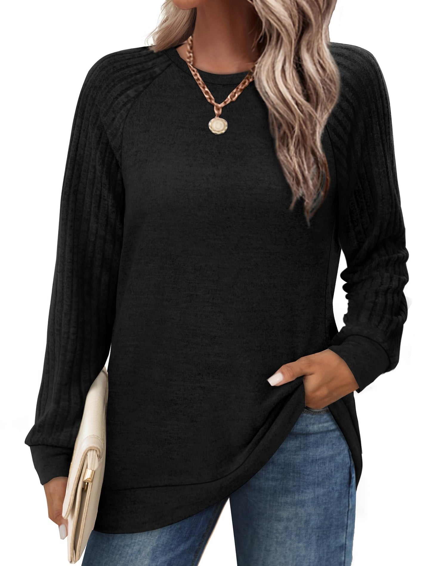 SWQZVT Sweatshirts for Women Crewneck Lightweight Soft Sweaters Raglan Long Sleeve Shirts Fall Fashion Tops Womens Clothes Color Block Casual Pullover Loose Tunic Winter