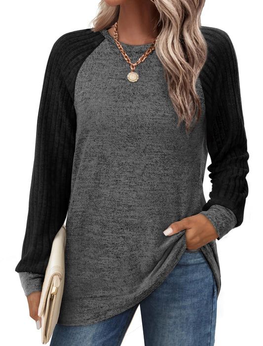 SWQZVT Sweatshirts for Women Crewneck Lightweight Soft Sweaters Raglan Long Sleeve Shirts Fall Fashion Tops Womens Clothes Color Block Casual Pullover Loose Tunic Winter