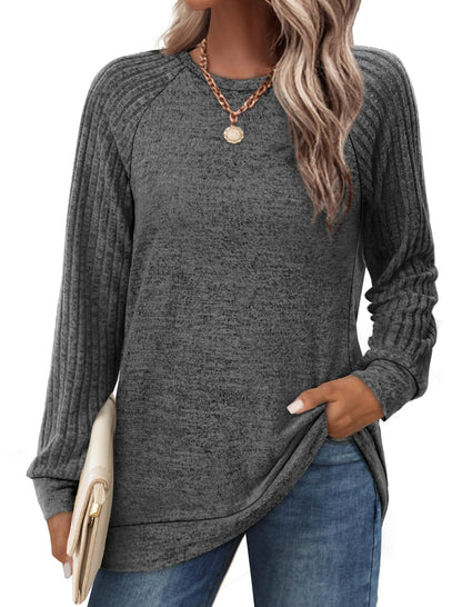 SWQZVT Sweatshirts for Women Crewneck Lightweight Soft Sweaters Raglan Long Sleeve Shirts Fall Fashion Tops Womens Clothes Color Block Casual Pullover Loose Tunic Winter