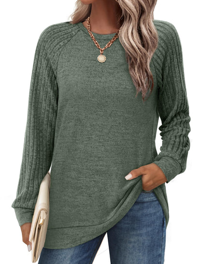 SWQZVT Sweatshirts for Women Crewneck Lightweight Soft Sweaters Raglan Long Sleeve Shirts Fall Fashion Tops Womens Clothes Color Block Casual Pullover Loose Tunic Winter