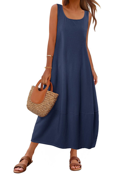 TEMOFON Womens Casual Maxi Sundress Summer Beach Dress Scoop Neck Sleeveless Loose Tank Dresses with Pockets