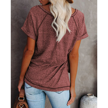 SHIBEVER T Shirts for Women Tops Summer Casual Short Sleeve Tunic Tops for Women Loose Color Block T Shirts Side Slit Crew Neck Lady Tops Blouses Gray L