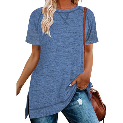 SHIBEVER Summer Short Sleeve T Shirts for Women Plus Size Casual Loose Side Split Tunic Tops Comfortable Crew Neck Tops