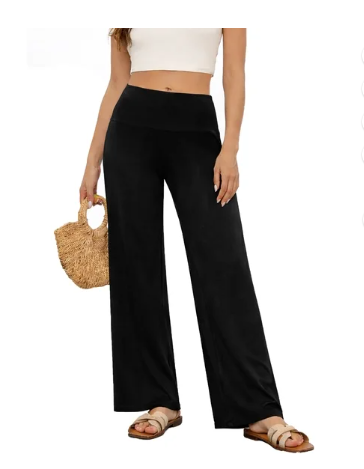 TEMOFON Women High Waist Pants Casual Stretchy Wide Leg Palazzo Lounge Pants Comfy Loose Fit Dress Pants