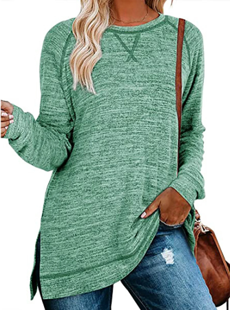 SHIBEVER Women Long Sleeve T shirts Fall Fashion Side Slit Tunics Tops Pullover Crewneck Sweatshirts Dressy Going Out Tops Loose Blouses