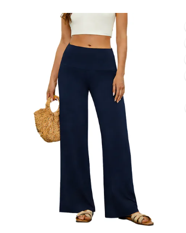 TEMOFON Women High Waist Pants Casual Stretchy Wide Leg Palazzo Lounge Pants Comfy Loose Fit Dress Pants