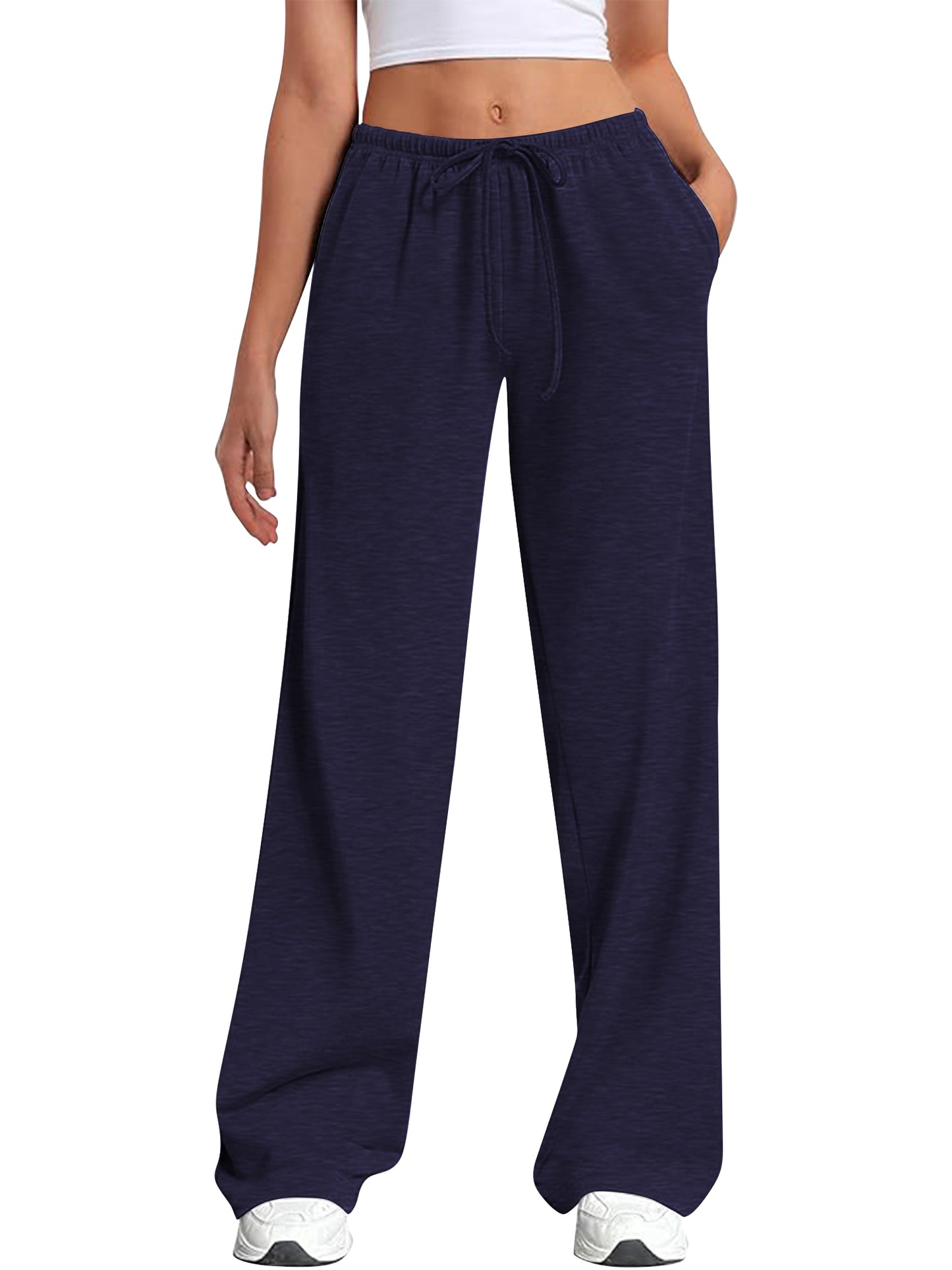 TEMOFON Women's Straight Leg Low rise Sweat Pants Wide Leg Sweatpants Drawstring Elastic Low Waist Pants with Pockets
