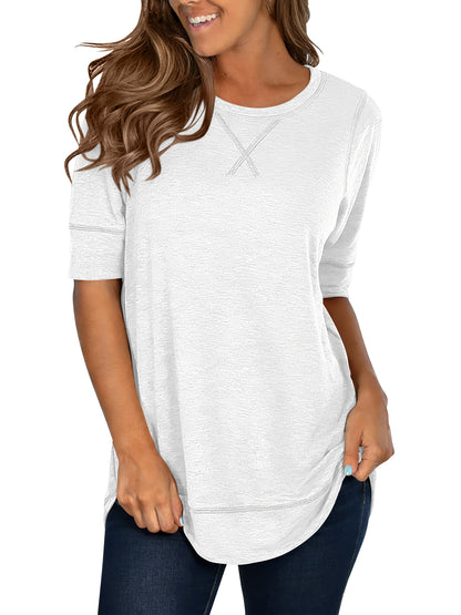 SHIBEVER Summer Short Sleeve T-Shirts for Women Fashion Trendy Loose Cute Tunic Casual Crew Neck Tops White Blouse