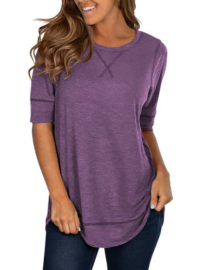SHIBEVER Summer Short Sleeve T-Shirts for Women Fashion Trendy Loose Cute Tunic Casual Crew Neck Tops White Blouse