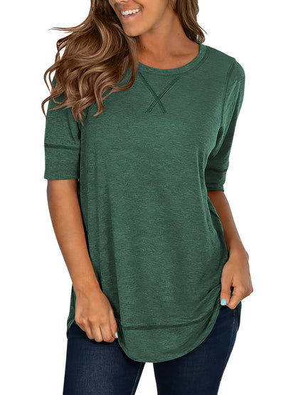 SHIBEVER Summer Short Sleeve T-Shirts for Women Fashion Trendy Loose Cute Tunic Casual Crew Neck Tops White Blouse