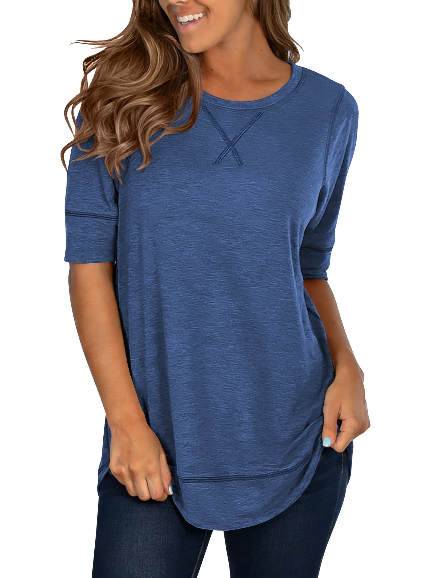 SHIBEVER Summer Short Sleeve T-Shirts for Women Fashion Trendy Loose Cute Tunic Casual Crew Neck Tops White Blouse