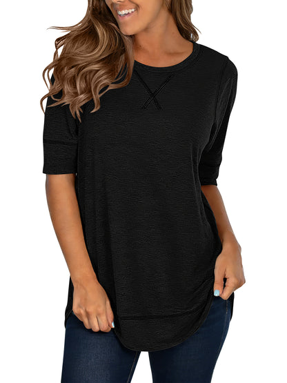 SHIBEVER Summer Short Sleeve T-Shirts for Women Fashion Trendy Loose Cute Tunic Casual Crew Neck Tops White Blouse
