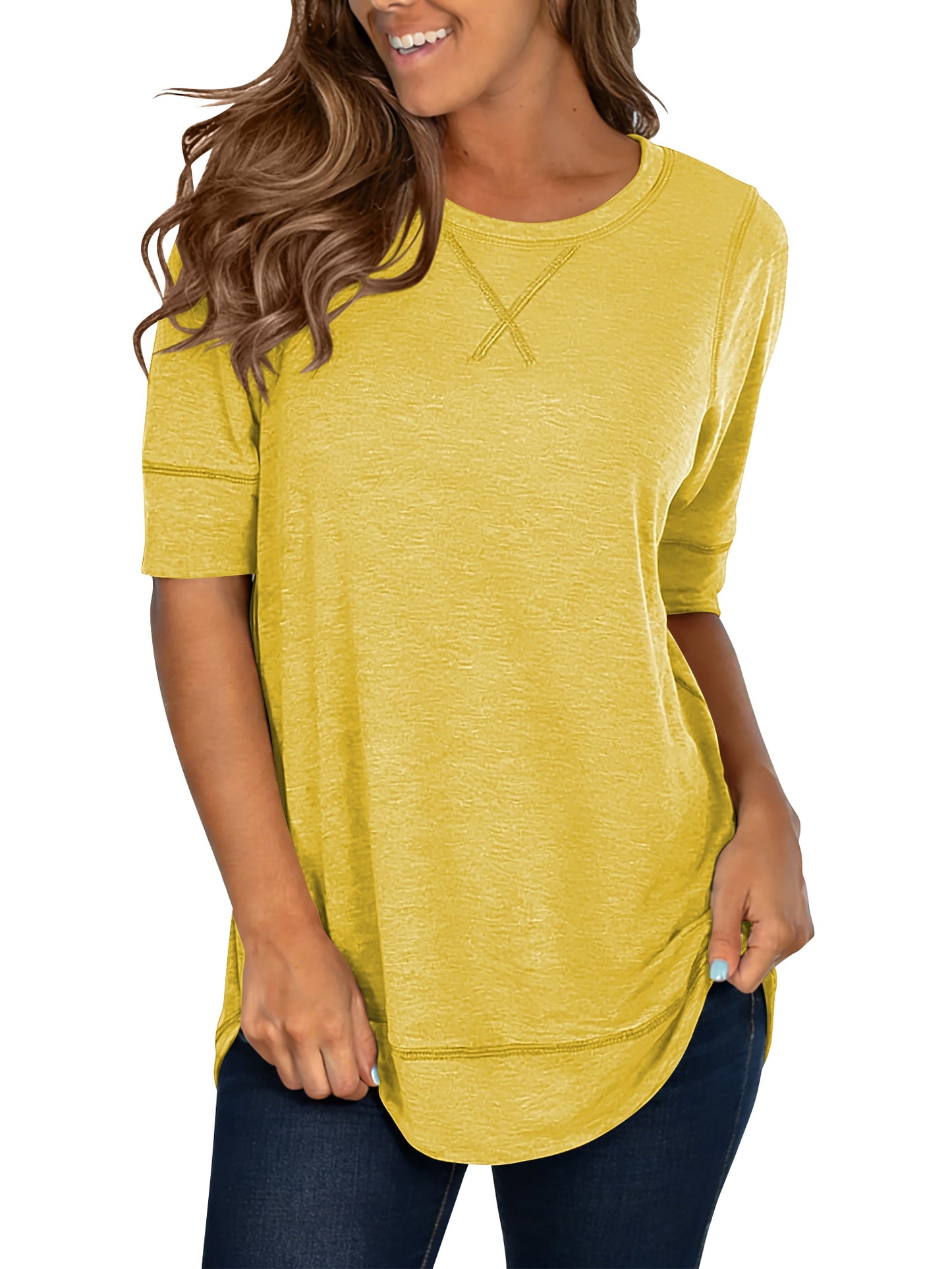 SHIBEVER Summer Short Sleeve T-Shirts for Women Fashion Trendy Loose Cute Tunic Casual Crew Neck Tops White Blouse