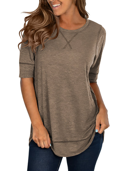 SHIBEVER Summer Short Sleeve T-Shirts for Women Fashion Trendy Loose Cute Tunic Casual Crew Neck Tops White Blouse
