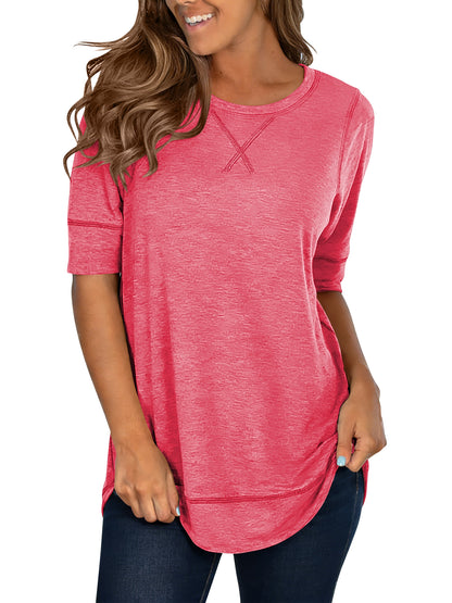 SHIBEVER Summer Short Sleeve T-Shirts for Women Fashion Trendy Loose Cute Tunic Casual Crew Neck Tops White Blouse