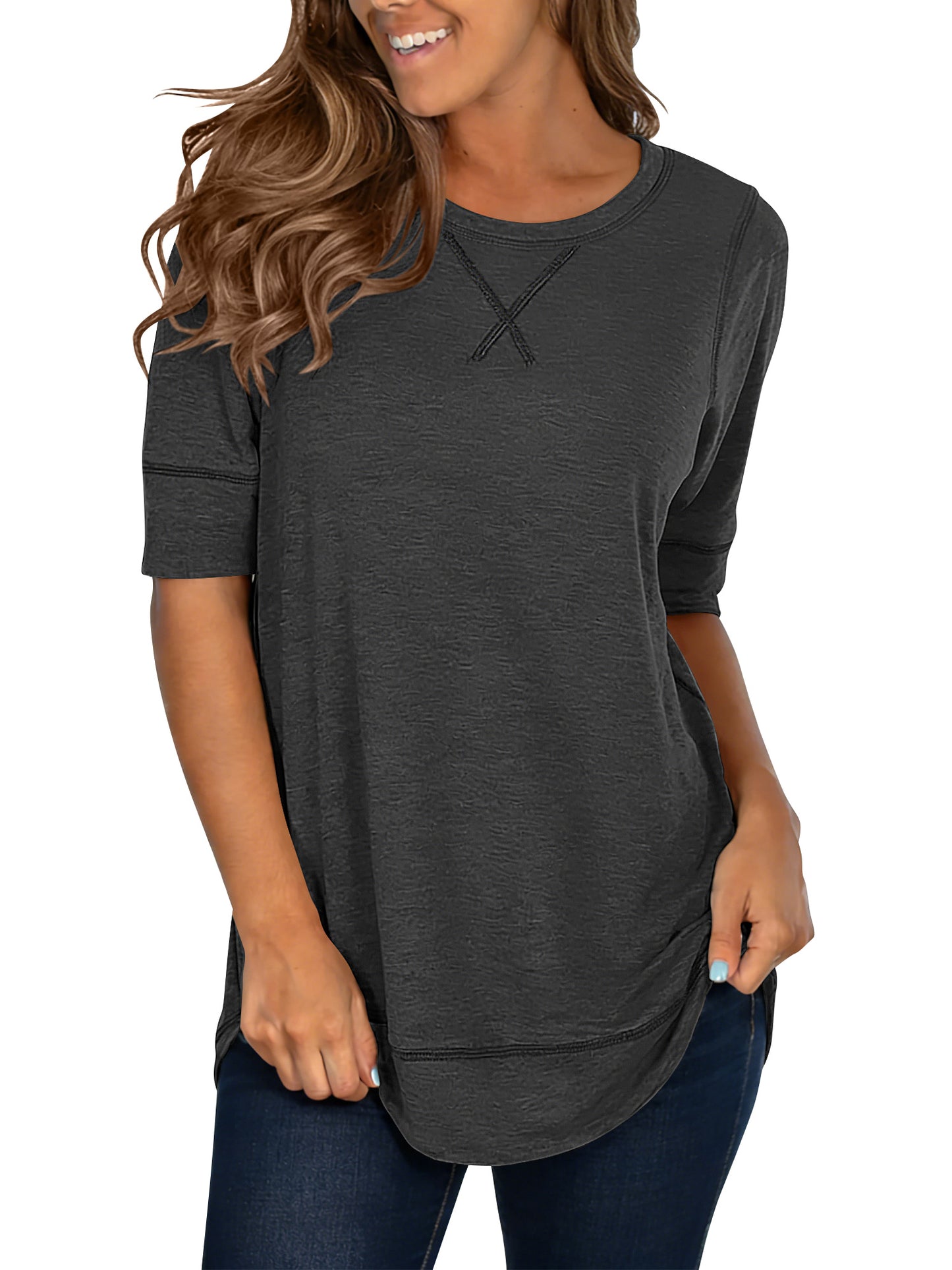 SHIBEVER Summer Short Sleeve T-Shirts for Women Fashion Trendy Loose Cute Tunic Casual Crew Neck Tops White Blouse