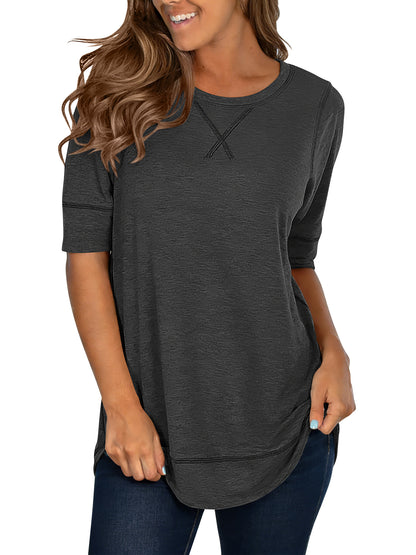 SHIBEVER Summer Short Sleeve T-Shirts for Women Fashion Trendy Loose Cute Tunic Casual Crew Neck Tops White Blouse