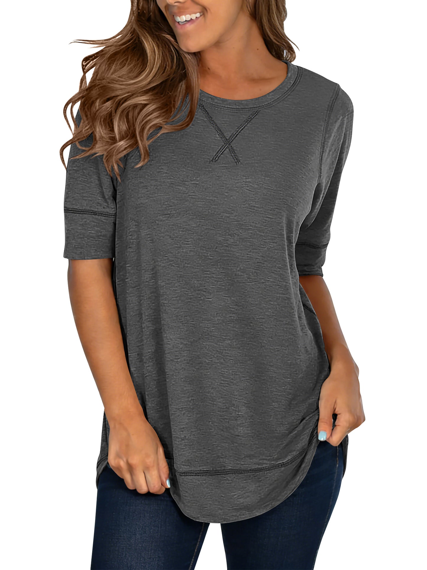 SHIBEVER Summer Short Sleeve T-Shirts for Women Fashion Trendy Loose Cute Tunic Casual Crew Neck Tops White Blouse